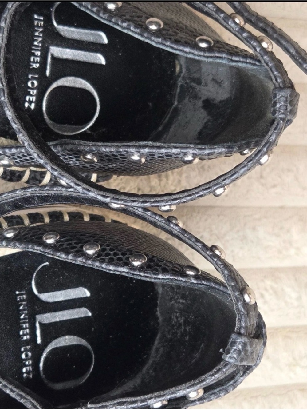 JLO Jennifer Lopez Black Reptile Pattern Leather Platform Sandals Size 9.5M/41 - Picture 4 of 9